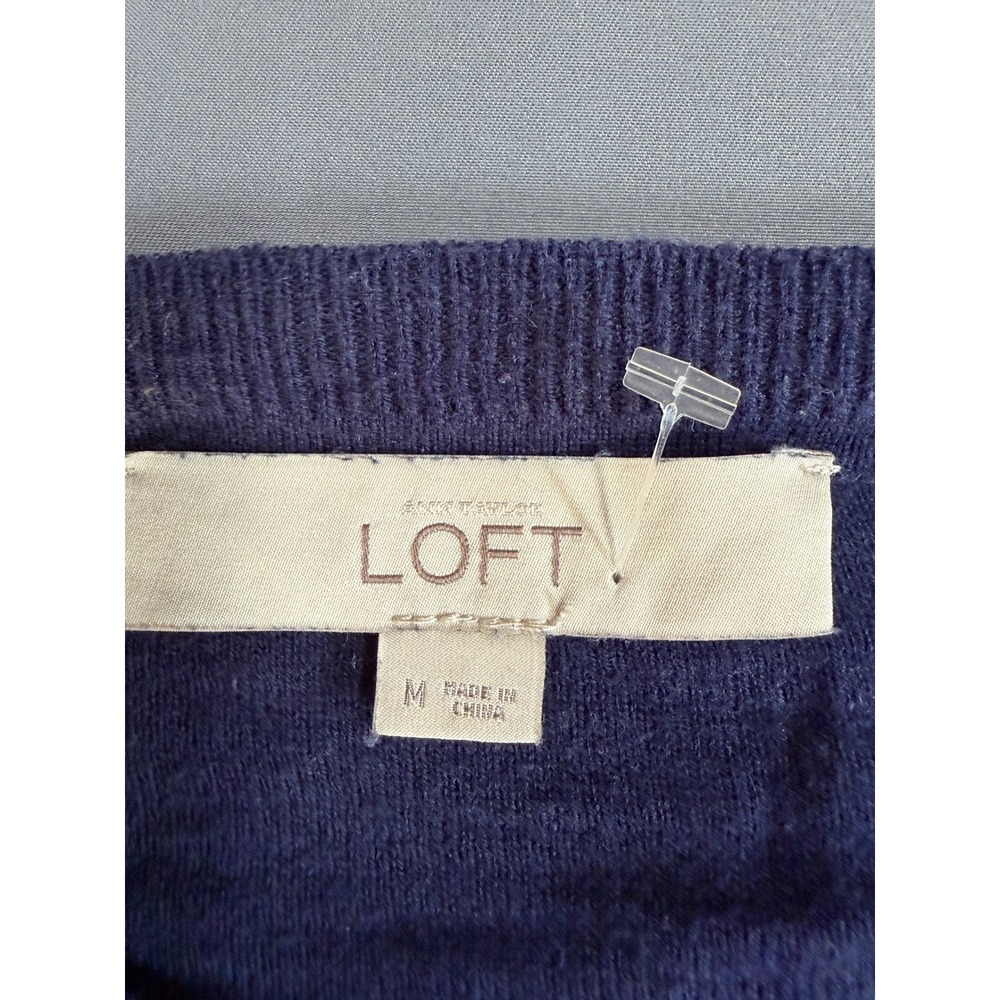 Loft Womens Navy Blue 100% Cotton Button Front Cardigan Sweater 3/4 Sleeve, M - Picture 8 of 14
